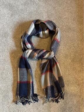 Navy Blue and Tan Checkered Blanket Scarf